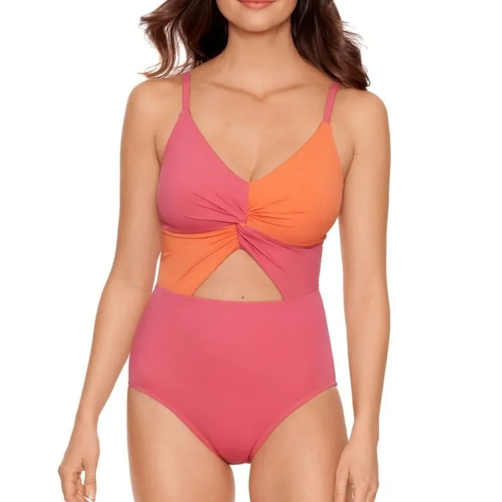 Time and Tru Medium Colorblocked One Piece Swimsuit - New